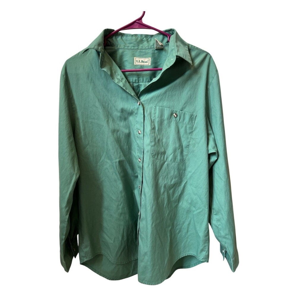 Vintage L.L. Bean Women Size 14 Teal Green Long Sleeve Button Down Shirt
